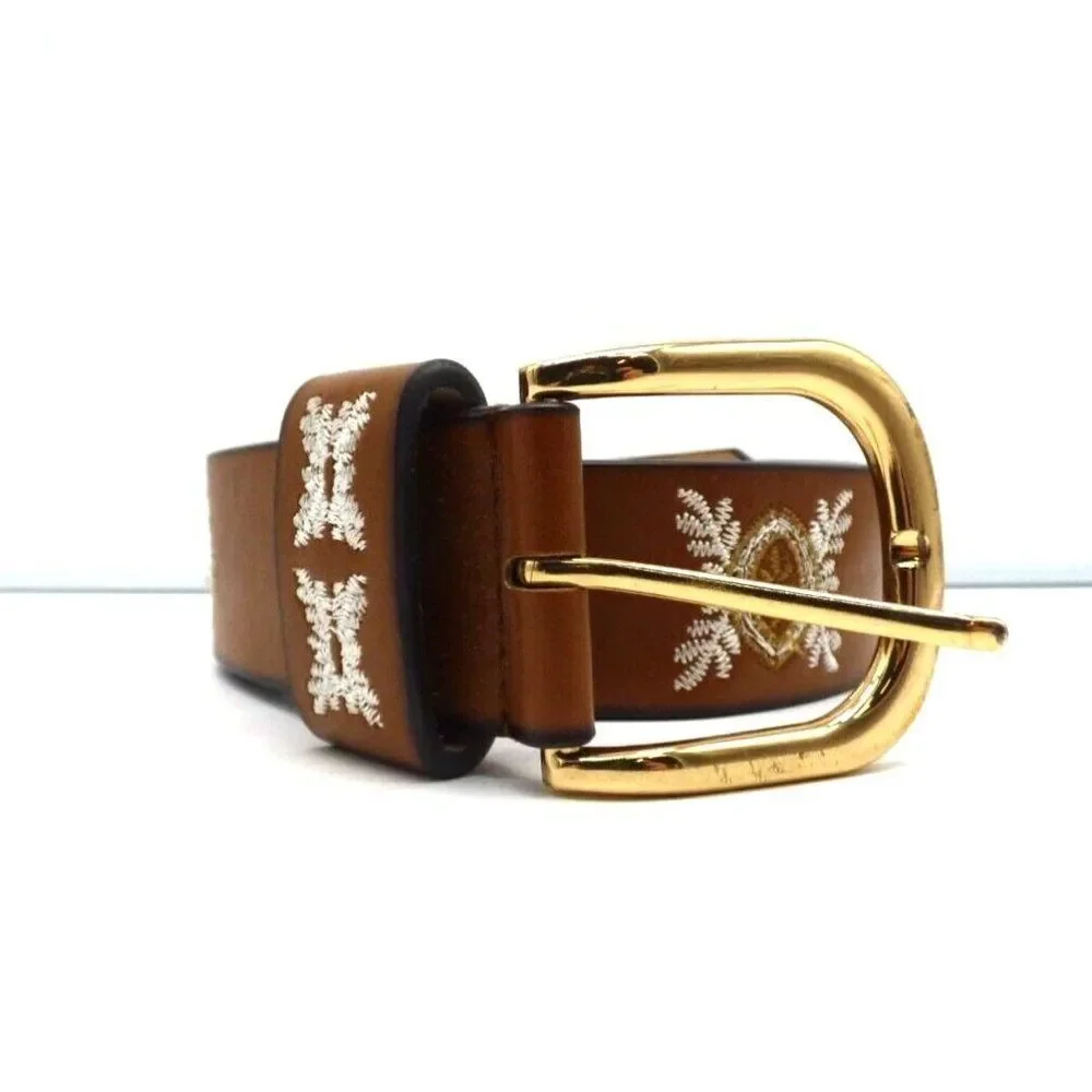 Women’s Embroidered Belt, Cognac, L